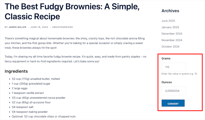 Previewing grams to ounces converter