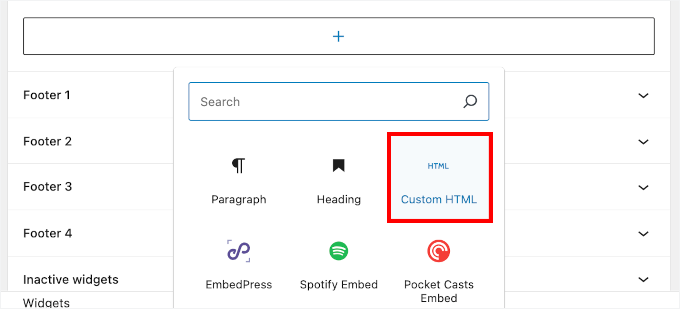 Adding the custom HTML block