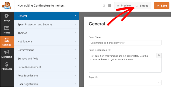 Embed button in WPForms