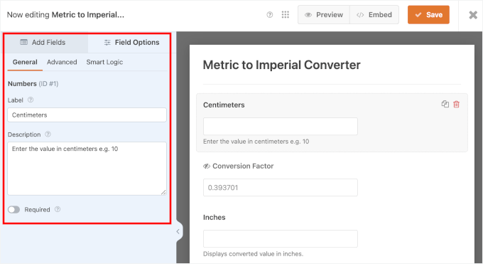 Selecting a form field to customize it in WPForms