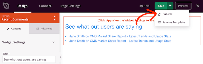 Publicando uma lista de últimos comentários em uma página inicial personalizada
