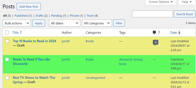 Cor de fundo dos posts alterada