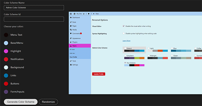 Crie um esquema de cores com a ferramenta WordPress Admin Colors