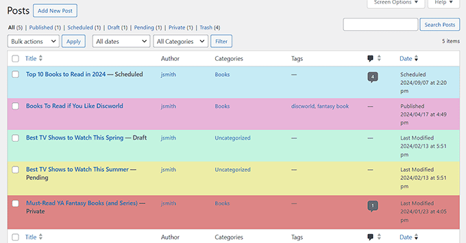 Prévia da cor de fundo alterada dos posts