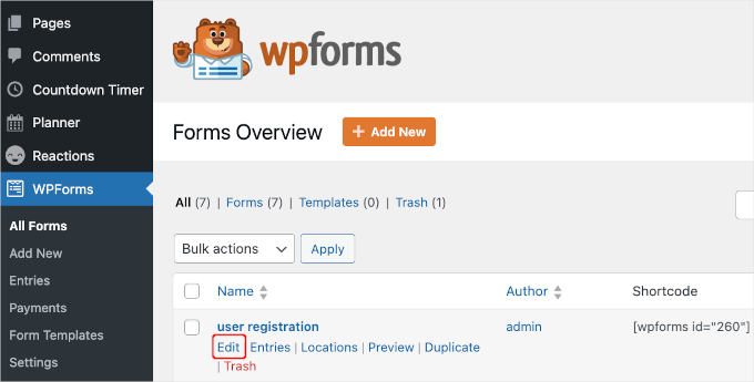 Edytuj formularz rejestracji użytkownika