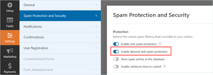 Włącz Akismet w WPForms