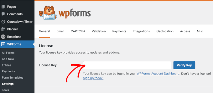 Verify key in WPForms Verify key in WPForms