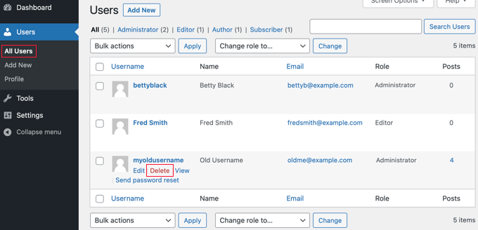 usernamedelete Delete Your Old Username from the Users Page