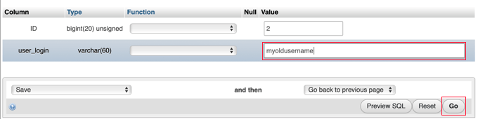 usernamephpmyadmintypenewusername Enter a New Username in the user_login Field