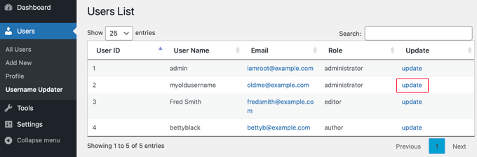usernameupdaterlist Username Updater List of Users