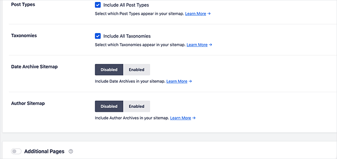 Setări avansate pentru hărțile site-ului All in One SEO