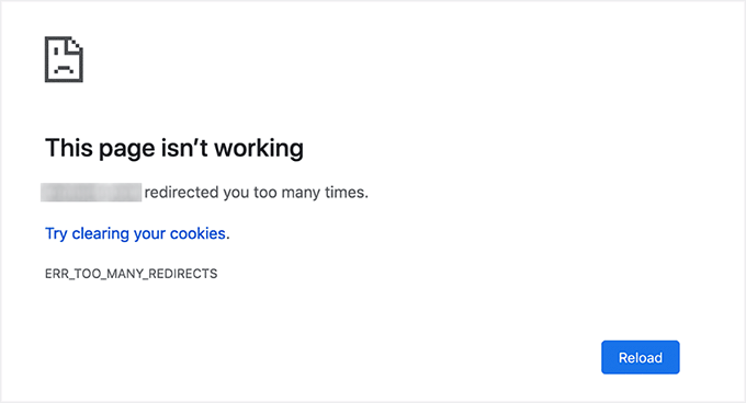 Messaggio di errore Troppi reindirizzamenti