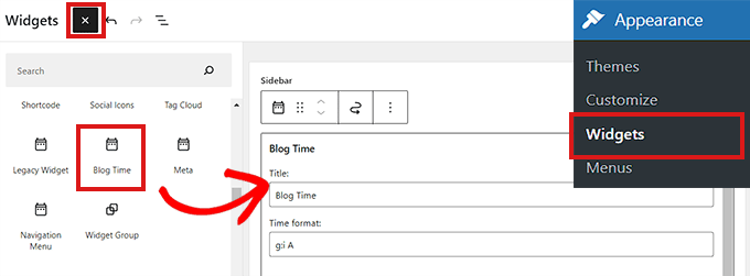 ブログの時間ウィジェットを追加