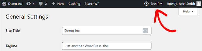 管理バーに表示される時刻