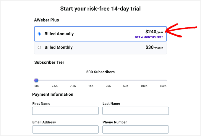 Start 14 day free trial at AWeber
