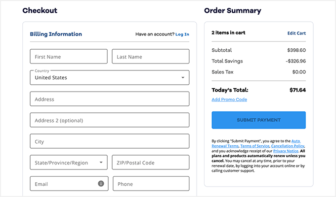 HostGator betalning och kassa