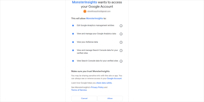 Allow access to your Google account