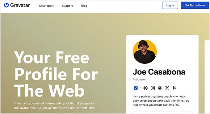 Click Get Started Now button on Gravatar website Click Get Started Now button on Gravatar website