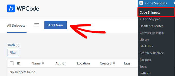Go to Code Snippets and click on Add New
