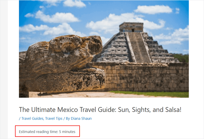 Affichage du temps de lecture estimé sur les articles WordPress à l'aide de la démo WPCode Affichage du temps de lecture estimé sur les articles WordPress à l'aide de la démo WPCode