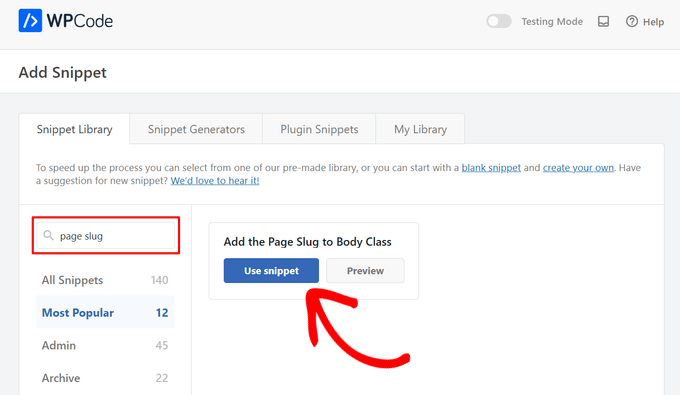 Select the Add Page Slug to Body Class snippet from the library