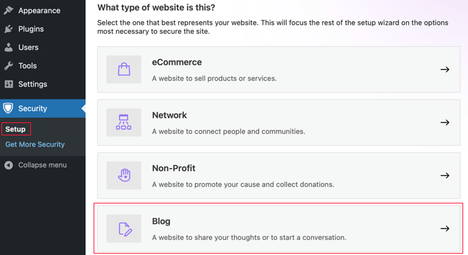 Choose type of website Choose type of website