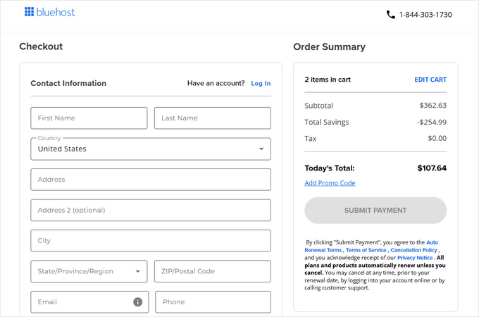 Bluehost Create New Account