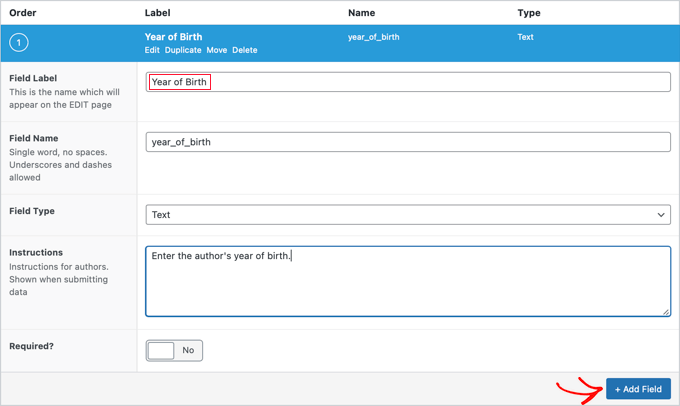 Adicionar Novo Campo