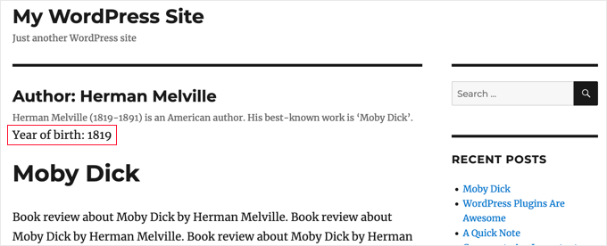 Visualização do Campo de Metadados Personalizado