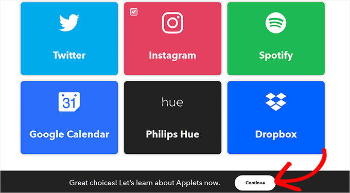 よく使うアプリを選択して「続行」をクリック よく使うアプリを選択して「続行」をクリック