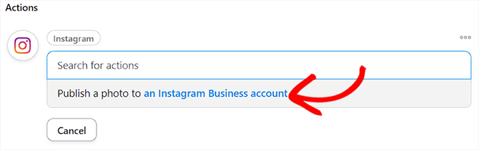 Instagramのトリガーに対するリアクションを選択 Instagramのトリガーに対するリアクションを選択