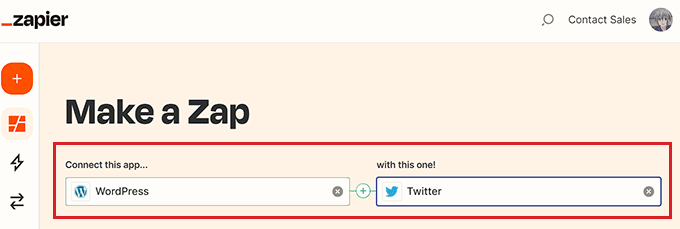 接続したいプラットフォームとしてWordPressとTwitterを選択 接続したいプラットフォームとしてWordPressとTwitterを選択