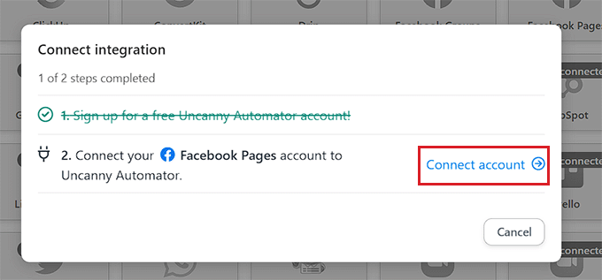 アカウントを接続するリンクをクリック アカウントを接続するリンクをクリック