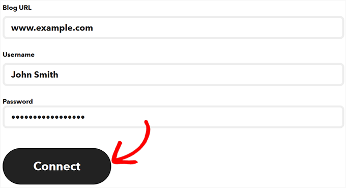 WordPressに接続するための認証情報とウェブサイトURLを提供してください WordPressに接続するための認証情報とウェブサイトURLを提供してください