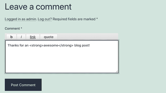 Cómo agregar etiquetas rápidas en un formulario de comentarios de WordPress