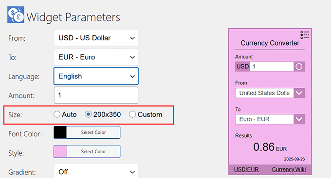 Choose ideal size for currency converter widget Choose ideal size for currency converter widget