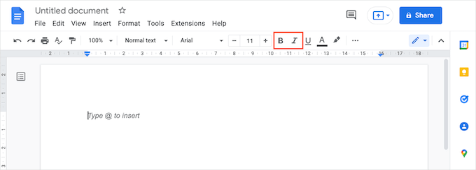 Botones de formato en Google Docs