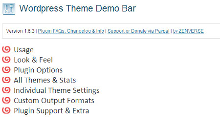 Einstellungsseite des Theme Demo Bar WordPress Plugins Theme Demo Bar WordPress Plugin-Einstellungsseite