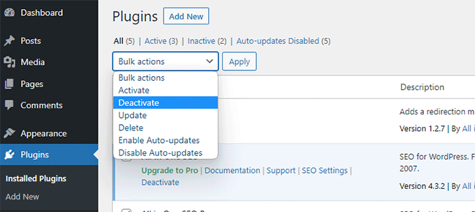 Deactivate all plugins Deactivate all plugins
