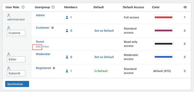 Editing a wpForo user role from the Usergroups screen