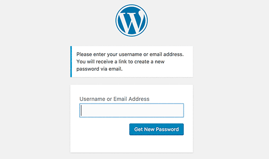 WordPress password recovery screen WordPress password recovery screen