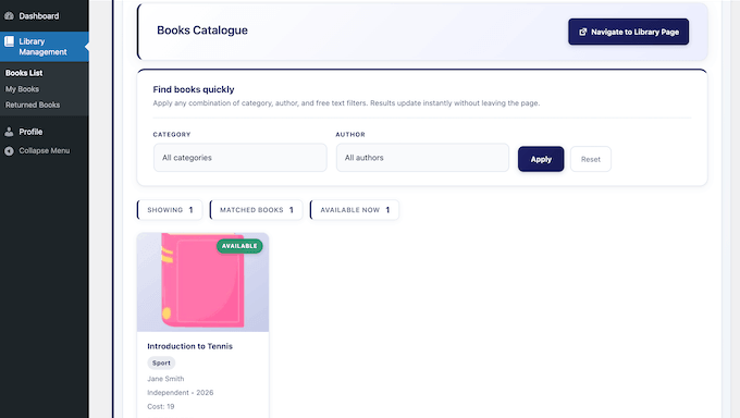 Das Dashboard des Bibliotheksbenutzer-LMS