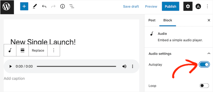 オーディオブロックの自動再生設定