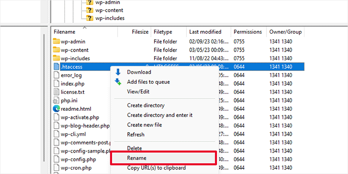 Rename .htaccess file Rename .htaccess file