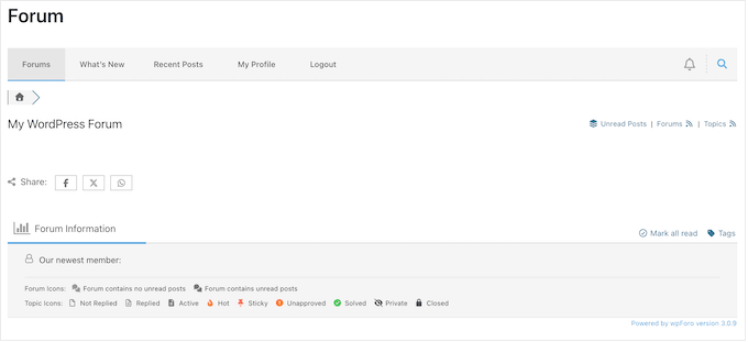An example of a basic question and answer site, created using wpForo 