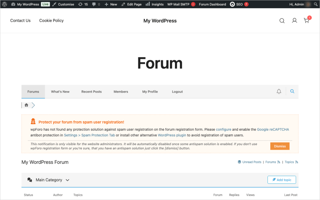 A preview of the customized wpForo Q&A forum on the front end