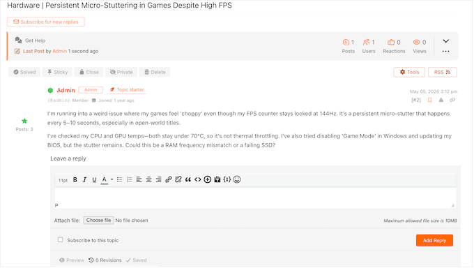 A test question posted on the wpForo Q&A forum