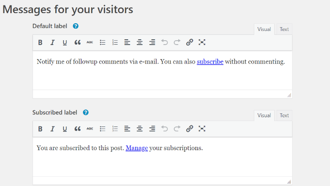 Edit the messages in comment form Edit the messages in comment form