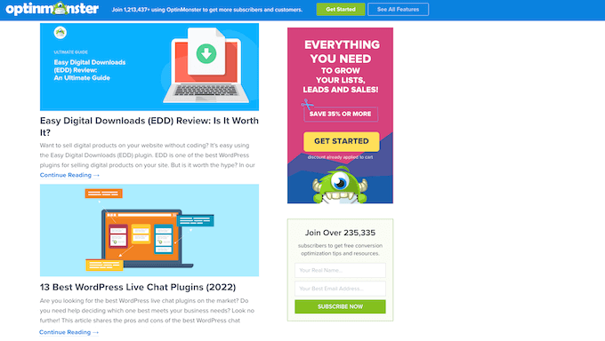 Der OptinMonster Blog-Index