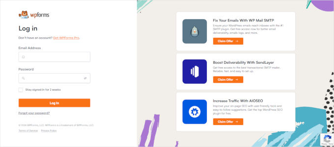 Exemplu de pagină de autentificare personalizată WPForms Exemplu de pagină de autentificare personalizată WPForms